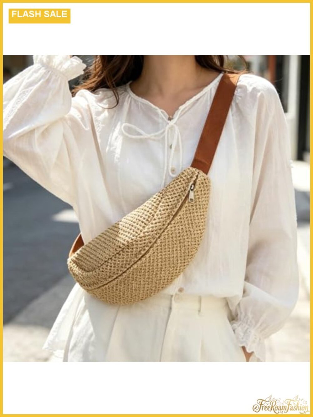 Woven Straw Style Crossbody Chest Bag Sling Purse Travel Beach Summer